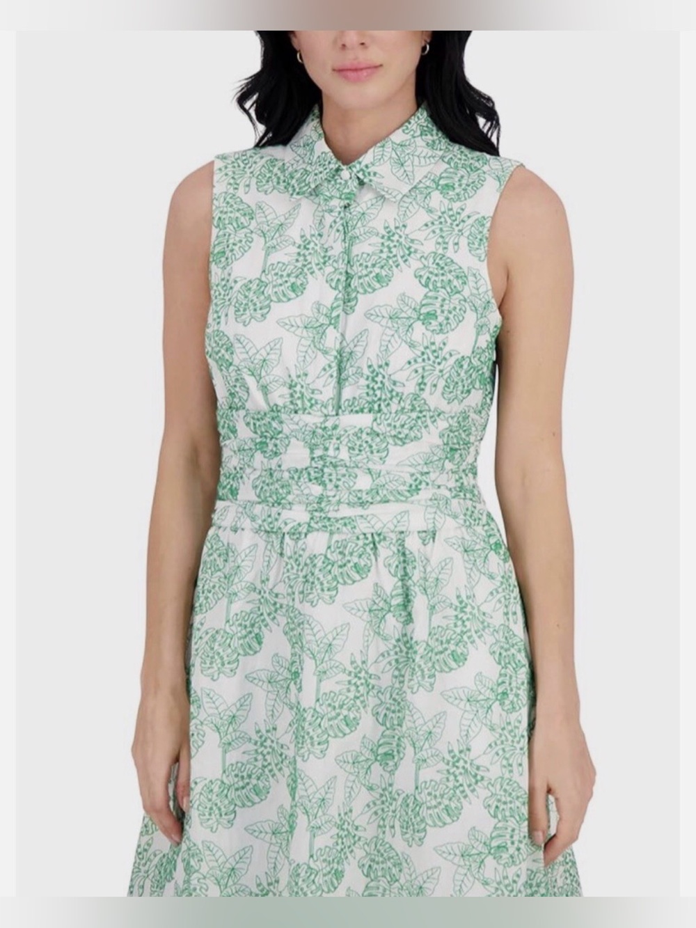 Kensie White Dress with Green Leaf Print